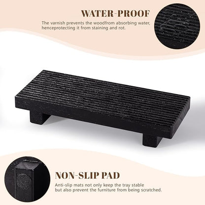 Bathroom Tray Farmhouse Decor Pedestal Stand Wood Riser Display Kitchen Accessories Soap Holder for Sink, Counter, Vanity, 8.7 * 3.6 Black