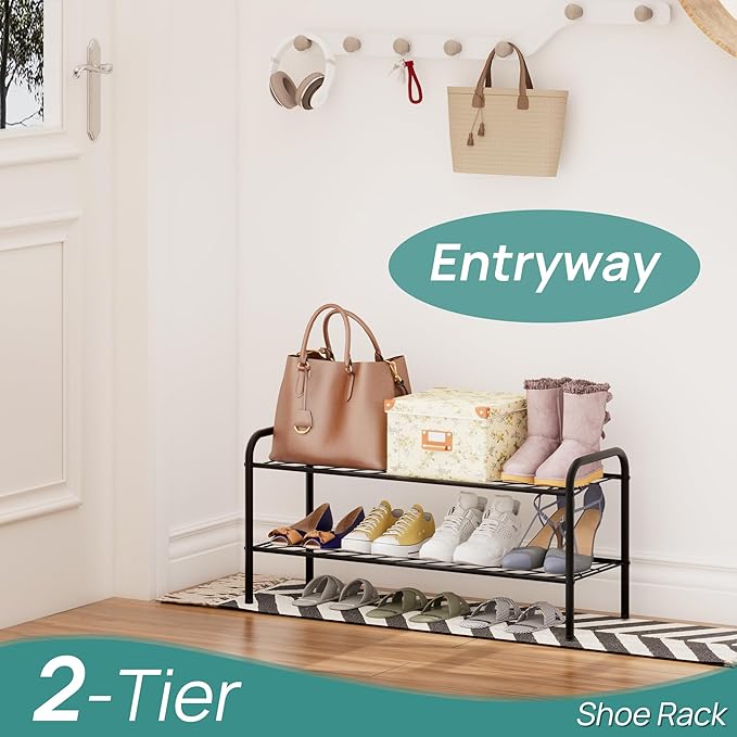 viewcare Shoe Rack for Closet, 2-Tier Long Shoe Rack for Entryway & Garage, Sturdy Metal Construction, Shoe Organizer Holds 6-10 Pairs