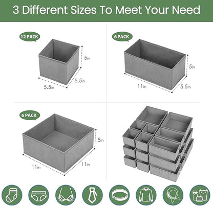 Criusia Drawer Organizer Clothes, 24 Pack Underwear Drawer Organizers, Foldable Closet Organizers and Storage Dresser Drawer Dividers Clothing Organizer for Clothes, Socks, Scarves, Bra, Ties (Grey)