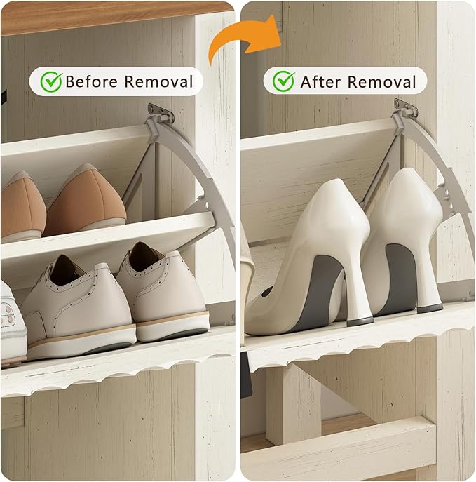 YOMILUVE Shoe Cabinet Storage for Entryway, Fluted Shoe Cabinet with 2 Flip Drawers, Hidden Shoe Rack Tall Freestanding Shoe Organizer with Legs for Hallway, White