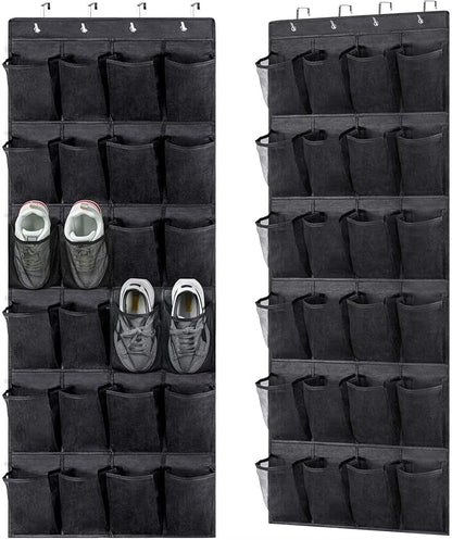 Over The Door Hanging Shoe Organzier, Large Capacity Mesh Shoe Rack, 24 Pockets Hanging Shoe Rack Holder Organizer Shoe Storage Closet for Men Sneakers,Bedroom Bathroom Pantry (Black)