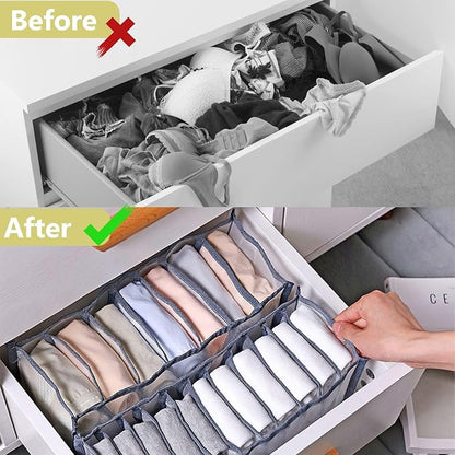 7 Grids Washable Wardrobe Clothes Organizer,Clothing Storage Bins,Drawer Organizer for Clothing,Drawer Dividers for Clothes, Mesh Separation Box for Underwear, Socks, Scarves, Jeans