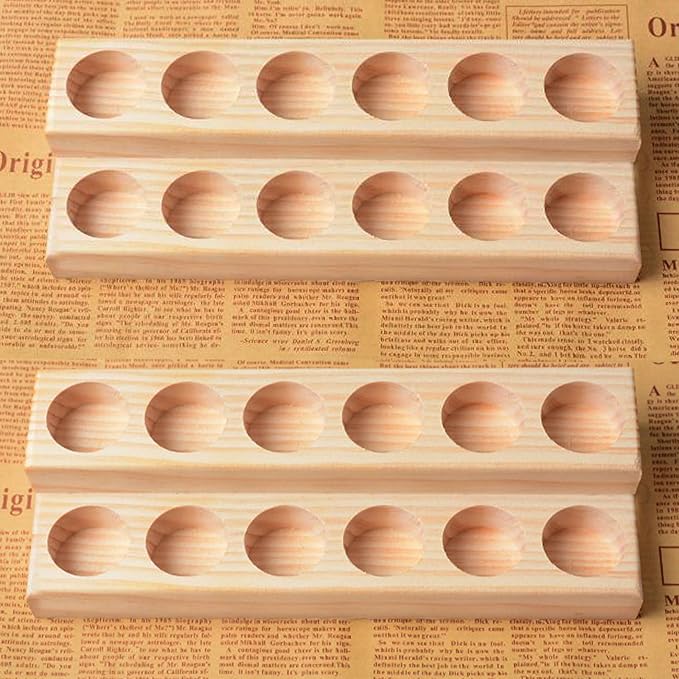 2 Pack 2-Tier Slanted Wooden Essential Oil Organizer - Perfume/Nail Polish Display Stand, Sturdy Space-Saving Countertop Rack for Small Cosmetics & Clear View