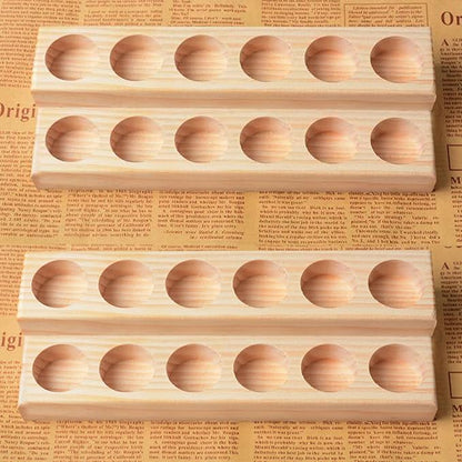 2 Pack 2-Tier Slanted Wooden Essential Oil Organizer - Perfume/Nail Polish Display Stand, Sturdy Space-Saving Countertop Rack for Small Cosmetics & Clear View