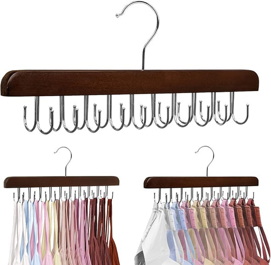 HOUSE DAY Belt Hanger for Closet 1 Pack, 20 Hooks Bra/Tie/Tank Top Hanger, Space Saving Hangers Storage Max 20 Belts/Ties, Sturdy Wooden Belt Rack Closet Accessories