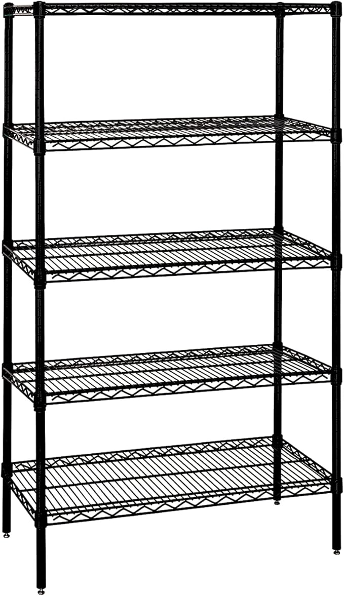 Quantum Storage Systems WR74-1854BK-5 Wire Shelving Starter Kit, 54" W x 18" D x 74" H, 600 lbs Capacity, Carbon Steel, Epoxy Coated, Black, NSF