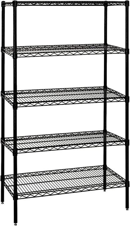 Quantum Storage Systems WR74-1854BK-5 Wire Shelving Starter Kit, 54" W x 18" D x 74" H, 600 lbs Capacity, Carbon Steel, Epoxy Coated, Black, NSF