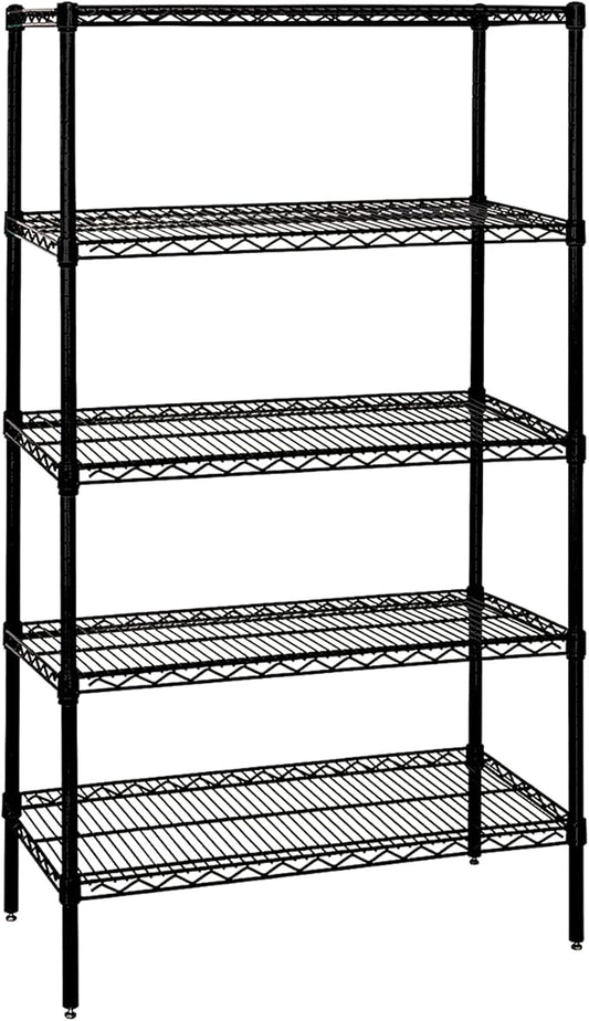 Quantum Storage Systems WR74-1854BK-5 Wire Shelving Starter Kit, 54" W x 18" D x 74" H, 600 lbs Capacity, Carbon Steel, Epoxy Coated, Black, NSF