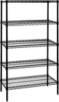 Quantum Storage Systems WR74-1854BK-5 Wire Shelving Starter Kit, 54" W x 18" D x 74" H, 600 lbs Capacity, Carbon Steel, Epoxy Coated, Black, NSF