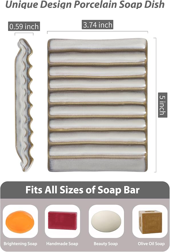Zoeeker Soap Holder, Ceramic Bar Soap Dishes Soap Saver for Bathroom, Shower, Sink, Kitchen, Countertop, Bath Tub, Keep Soap Bars Dry, White