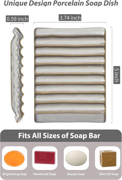 Zoeeker Soap Holder, Ceramic Bar Soap Dishes Soap Saver for Bathroom, Shower, Sink, Kitchen, Countertop, Bath Tub, Keep Soap Bars Dry, White
