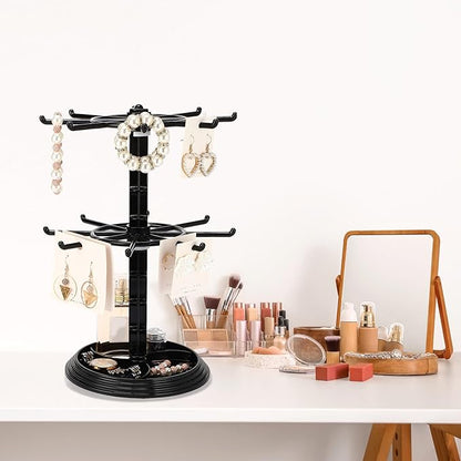 2 Pack Keychain Display Stand Rotating Jewelry 2 Tier Necklace Holder Plastic Spinning Bracelet Hanging Organizer Rotating Rack Earring Bracelet Stands for Vendors Malls Counter Dressing Table