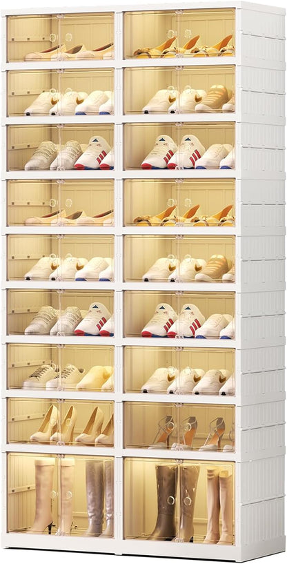 EHAMILY Foldable 9-Tier Shoe Rack Organizer for 18-36 Pairs - Collapsible Clear Plastic Shelf for Closet, Entrance or Front Door - Tall Stackable Folding Shoes Storage Boxes cabinet