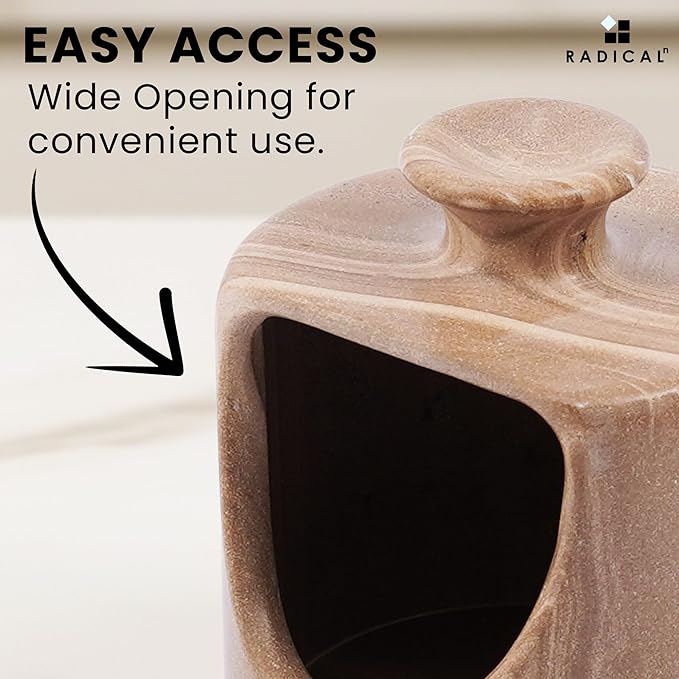 Radicaln Marble Salt Cellar 4.5" Inch Natural Brown Handmade Pig Salt Jar & Table Salt Storage For Kitchen Countertop, Ideal Salt Container, Salt Dish & Sugar Bowl For Table
