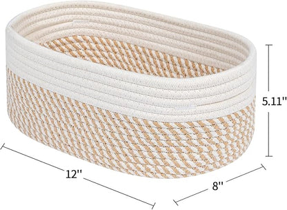 CubesLand Small Storage Baskets for Shelves, Closet Organization Bins Empty Gift Basket 2 Packs Baby Nursery Woven Organizing, Rectangular Clothes Shelves Off White/Mixed Camel