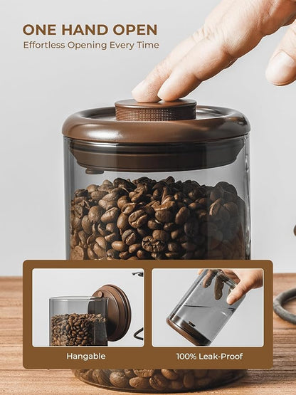 10 oz Coffee Canister, Airtight Glass Coffee Container for Ground Coffee & Beans, UV-Resistant Borosilicate Jar with CO2 Valve, Pop-Top Lid for Coffee Bar & Kitchen Counter