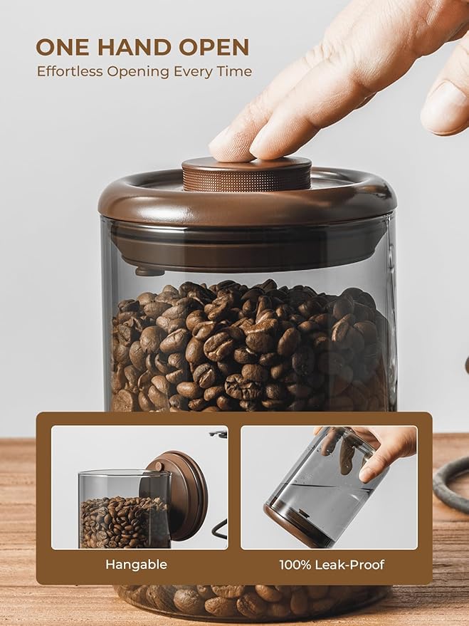 Coffee Canister for Ground Coffee, 13 oz Borosilicate Air Tight Coffee Bean Container with Pop Lid, CO₂ Releasing Valve for Grounds Coffee, Anti-UV