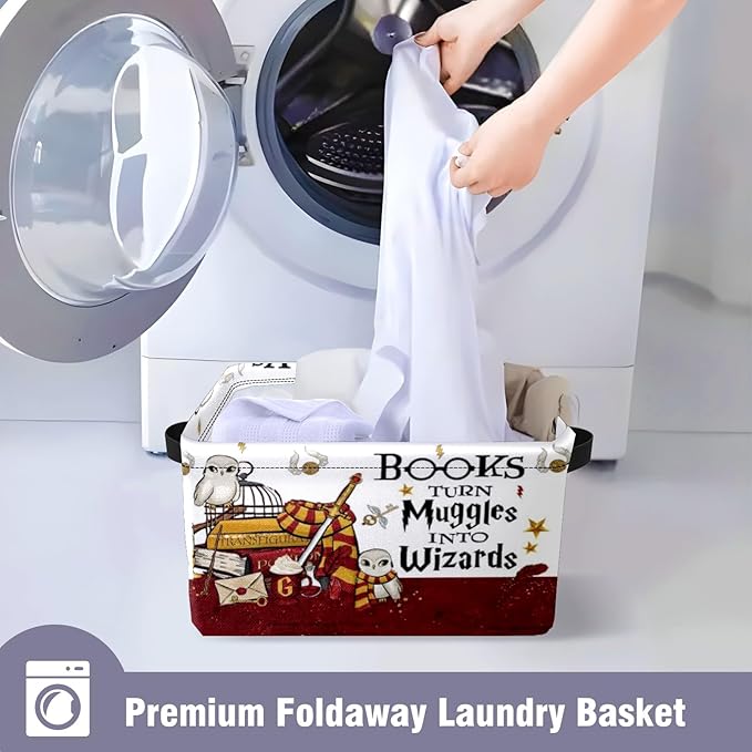 Book Magic Storage Basket Large Foldable Owl Storage Bin Cube Collapsible Organizer for Pantry Bedroom Decor