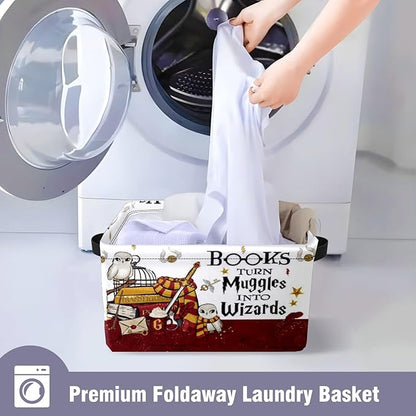Book Magic Storage Basket Large Foldable Owl Storage Bin Cube Collapsible Organizer for Pantry Bedroom Decor