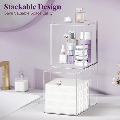 Delamu Clean Skin Club Face Towels Holder, Stackable Acrylic Organizer Compatible with Clean Skin Club Towel XL, Bathroom Vanity, Dresser Holder, Dustproof Multipurpose for Makeup, Skincare, Clear