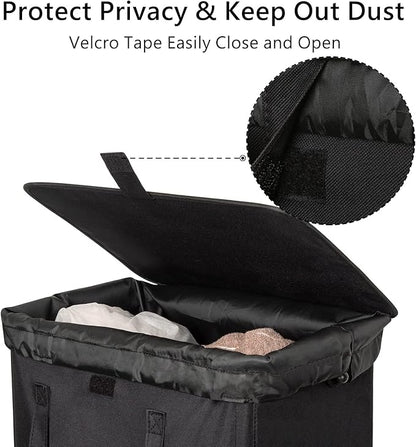 WOWLIVE 100L Laundry Hamper with Lid, Large Foldbale Laundry Basket with 2 Removable Bags and Handles, Tall Collapsible Dirty Clothes Hamper for Laundry Room, Bathroom, Dorm (Black)