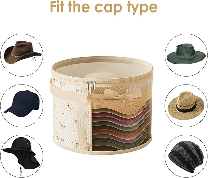 Little Bear Hat Storage Box for Women Men, Travel Hat Box Organizer with Dust Proof Lid, Cowboy Hat Holder with Double Zipper