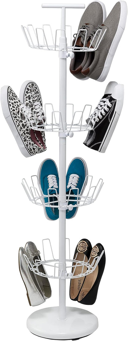 Honey-Can-Do SHO-01197 Shoe Tree with Spinning Handle, White, 4-Tier, 30 lbs