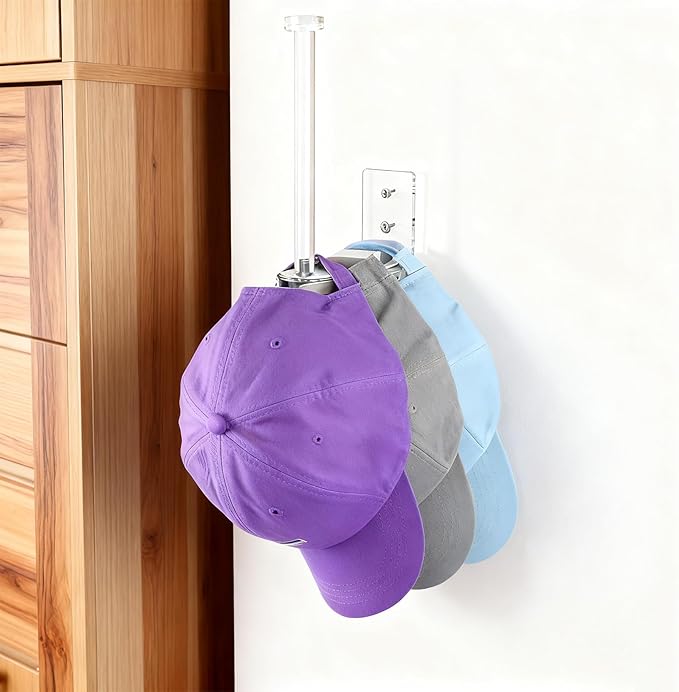 4 Pack Hat Racks for Baseball Caps, Clear Acrylic Hat Organizer Ball Hat Hook for Wall Baseball Cap Wall Mounted Hats Holder Storage Organizer for Door, Closet, Bedroom(Clear 6Inch)
