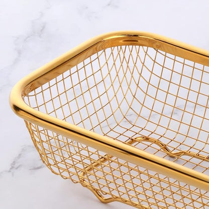 Kitchen Drawer Organizer, BuyGo Stainless Steel Storage Container Gold Metal Cabinet Storage Basket for Holding Silverware Kitchen Utensil, Pack of 2