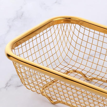 Gold Kitchen Drawer Organizer, Stackable Mesh Storage Baskets, Stainless Steel Silverware Organizer for Holding Knife Fork Spoon, 12.5"x5"x2.5", Pack of 2