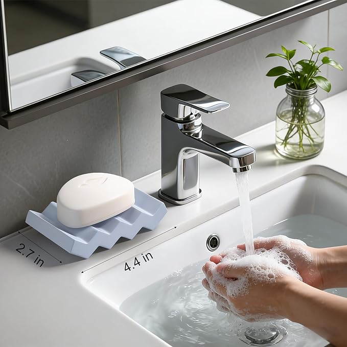 Self Draining Bar Soap Holder Diatomite Soap Dish Fast Drying Soap Saver Small Sponge Caddy for Shower, Bathroom, Kitchen Sink, Kitchen, Blue