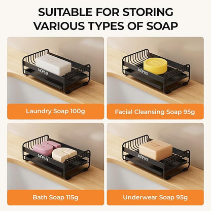 Soap Dish for Shower, Carbon Steel Bar Soap Holder with Drainage and Water Tray, Soap Saver for Bathroom, Kicthen Sink and Countertop