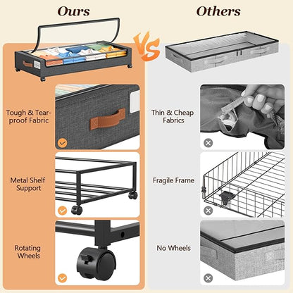 Yecaye 70 L Under Bed Storage with Wheels, 3 Pack Larger Capacity Under Bed Storage Containers, Underbed Shoe Storage Organizer, Rolling Under Bed Metal Drawers for Clothes, Blankets, Hemp Grey
