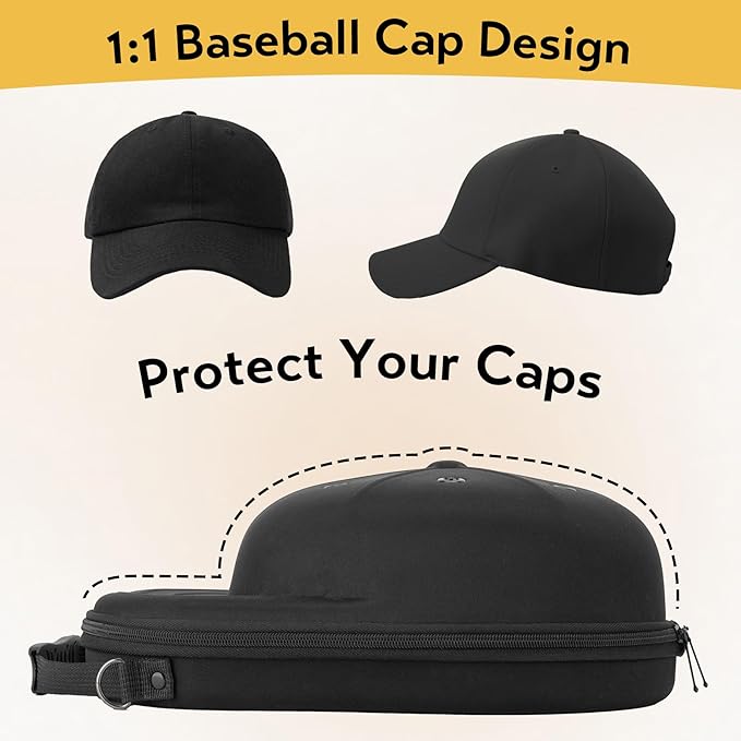 Hat Travel Case, Hat Carrier Travel Case with Adjustable Shoulder Strap, Hat Organizer Baseball Caps Holder for 6 Baseball Caps, Perfect for Traveling & Home Storage, Small