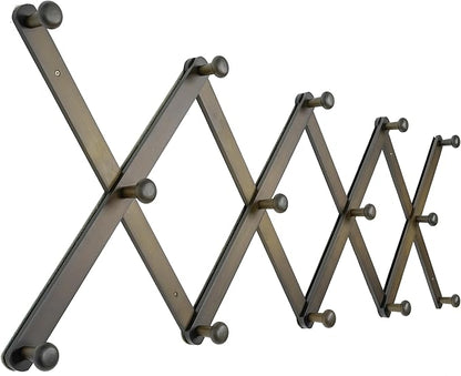 SKOLOO Large Hat Rack for Wall, Wooden Accordion Wall Hanger, Modern, Expandable Coat Hooks, Hat Display Rack for Home, Office, and Studio, 14 Peg, Dark Walnut