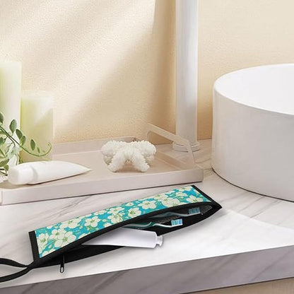 COEQINE White Floral Travel Silverware Chopsticks Carrying Bag Storage Case Storage Leafproof Travel Frok Spoon Knife Case for Work Picnic Travel