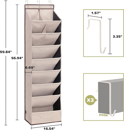 Door Shoe Organizer with 10 Extra Large Pockets, 23 Pairs Shoes Large Capacity Hanging Storage Organizer for Shoes, Diapers, Beige, 8 Layers, 4-Pack