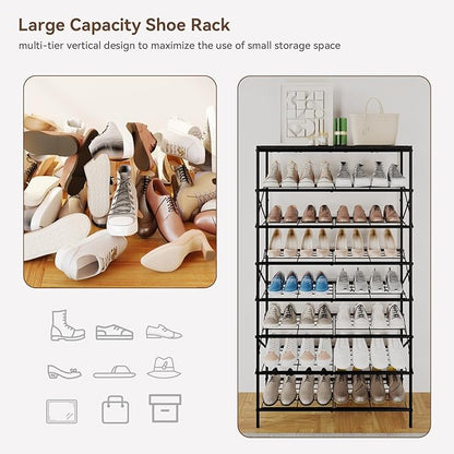 IBUYKE 8 Tier Shoe Rack, Large Capacity Shoe Storage Organizer for 32 Pairs of Shoes, Metal Shoe Storage Rack with Shelf for Entryway Hallway Closet Garage, Black TXJ018B