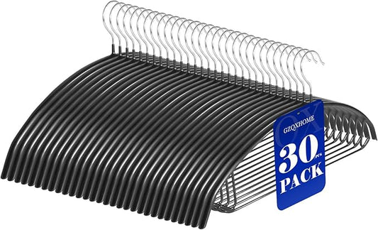 30 Pack Non Slip PVC Coating Metal Clothes Hangers No Shoulder Bump,Built-in Shoulder Hook and Bottom Rod,Suitable for Sweaters,Suits,Shirts,Skirt,Jackets (Black, 30 Pack)