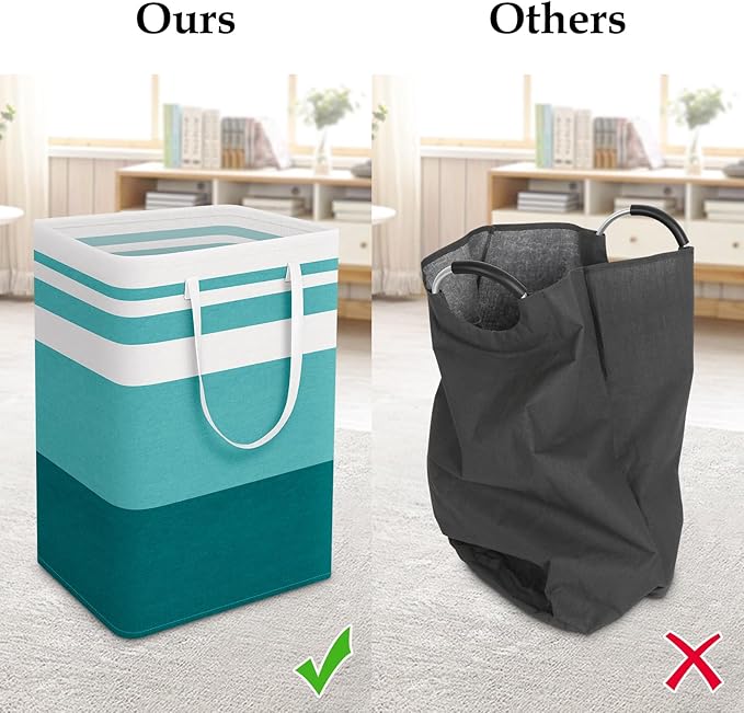 StorageRight Large Collapsible Laundry Basket Hamper with Easy Carry Handles，Freestanding Clothes Hampers for Laundry, Bedroom, Dorm, Towels, Toys, 75L, Green