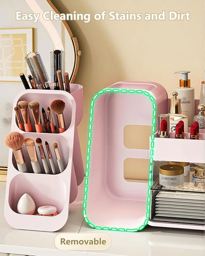 Anylady Large Capacity Makeup Organizer Countertop with Makeup Brush Holder for Vanity, Thickened Material, Bathroom Countertop Organizer Skin Care Perfumes Storage, Teen Girl Gifts for 13-25 Year