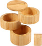 Bamboo Triple Salt Cellar, Salt Cellar with Magnetic Swivel Lid and Spoon, Salt and Pepper Bamboo Container, Large Capacity Salt Container for Sea Salt Coffee Seasoning