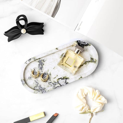 Natural Marble Vanity Tray Luxury Oval Stone Trays for Jewelry Perfume Candle, Calacatta Viola Decorative Dish for Bathroom,Bedroom,Dresser Countertop Storage Organizer for Home Decor (WH059)