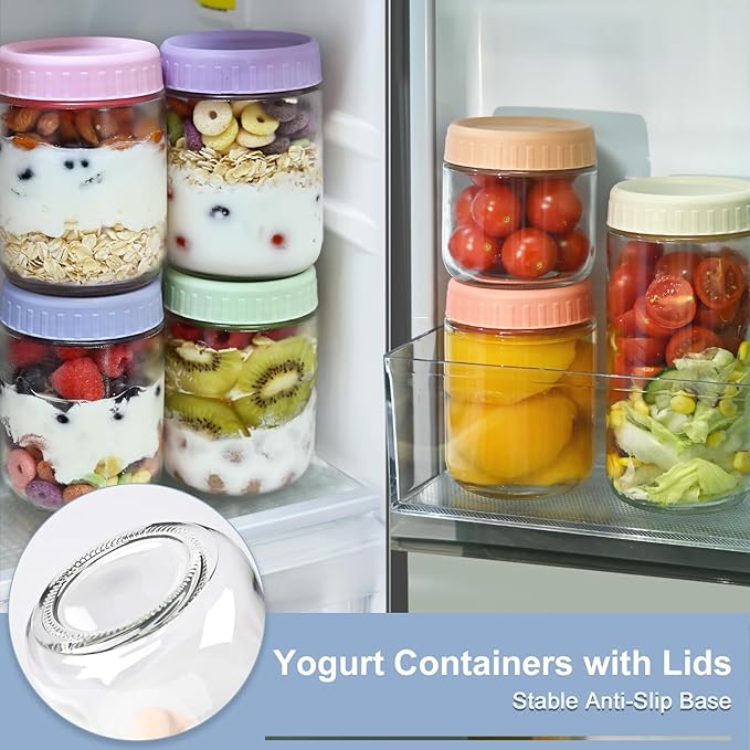 Overnight Oats Containers with Lids, 10oz Wide Mouth Mason Jars with Lids, 6 Pack Glass Jars with Airtight lid for Chia Pudding Yogurt Salad, Meal Prer Oatmeal Jars