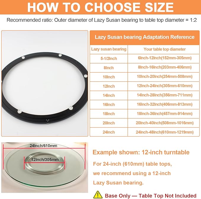 TamBee 6 Inch Lazy Susan Bearing Base - Aluminum Heavy Duty Lazy Susan Turntable Mechanism Kit for Smooth Rotation, Universal Hardware for DIY Furniture, Cabinets and Craft (Base Only, Black)