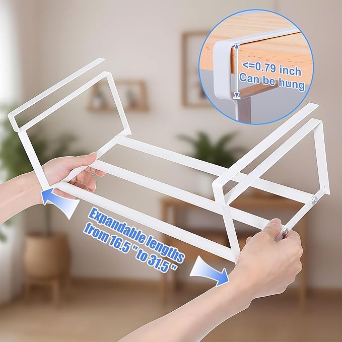 2 Pcs Expandable Shoe Rack Organizer, Adjustable Retractable Shoe Racks, Multifunctional Under Cabinet Hanging Shelf for Closet Storage, White, 16.5-31.5 Inch, Space Saving