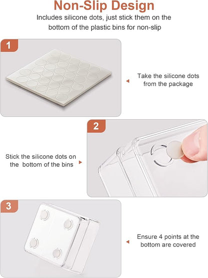 SMARTAKE 16-Piece Drawer Organizer with Non-Slip Silicone Pads, 5-Size Desk Storage Tray for Makeup, Jewelries, Utensils in Bedroom Dresser, Office and Kitchen, Clear
