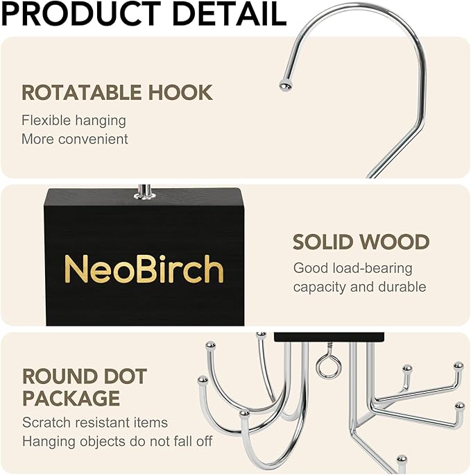 2 Pack Premium Tie and Belt Rack Hanger for Men for Closet Organizers and Storage Space Saving with 360° Rotating Hooks Anti-Slip Clips for Scarves,Hat,Baseball Caps,Tank Tops Bras (U-Shaped Hook)
