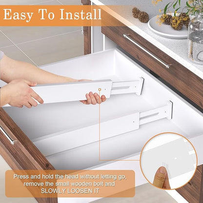 Bamboo Drawer Dividers,17-22" Adjustable Kitchen Drawer Organizer for Clothes,4 Pack Expandable Drawer Organization Separators for Bedroom,Bathroom,Dresser and Office,White