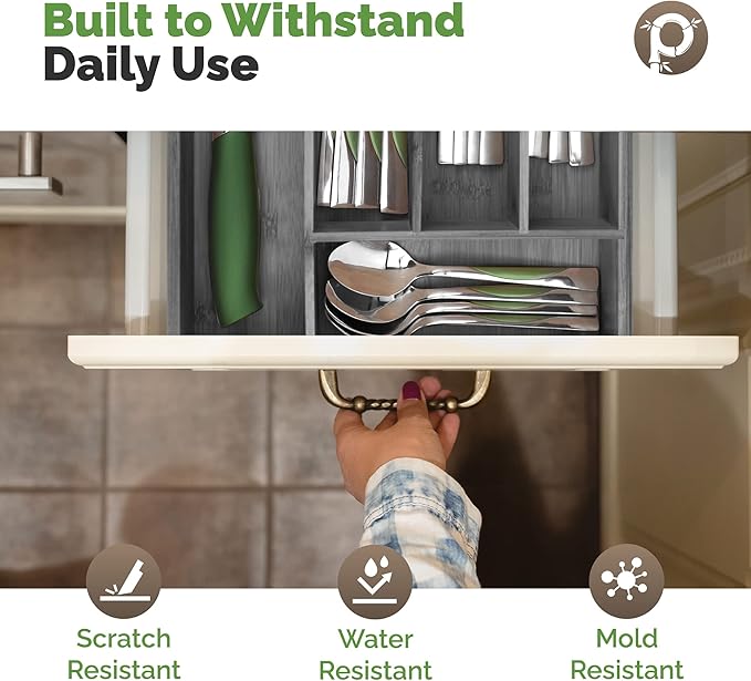 Pristine Bamboo 5-Slot Drawer Organizer - Kitchen and Utensil Organizer - Cutlery Tray - Flatware and Silverware Holder - Gray